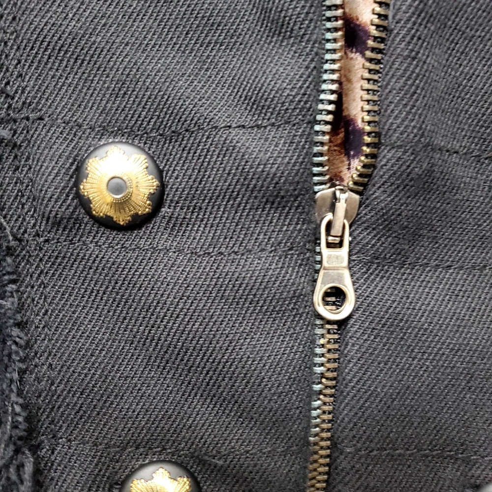Zara Women Trafaluc Military Frayed Jacket Zipper Front Buttons Accent Black SM - Picture 3 of 8